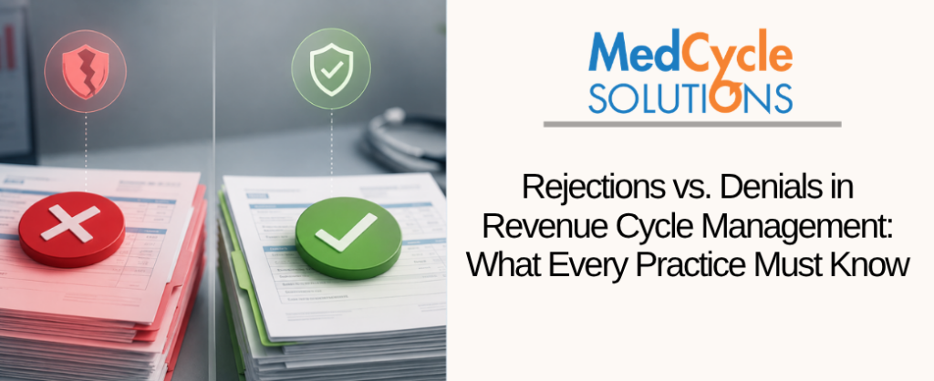 Side-by-side comparison of claim rejections and claim denials in revenue cycle management